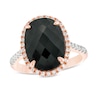 Thumbnail Image 0 of Oval Onyx and Lab-Created White Sapphire Frame Ring in Sterling Silver with 14K Rose Gold Plate