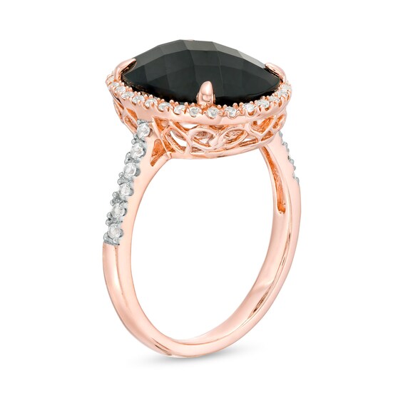 Oval Onyx and Lab-Created White Sapphire Frame Ring in Sterling Silver with 14K Rose Gold Plate