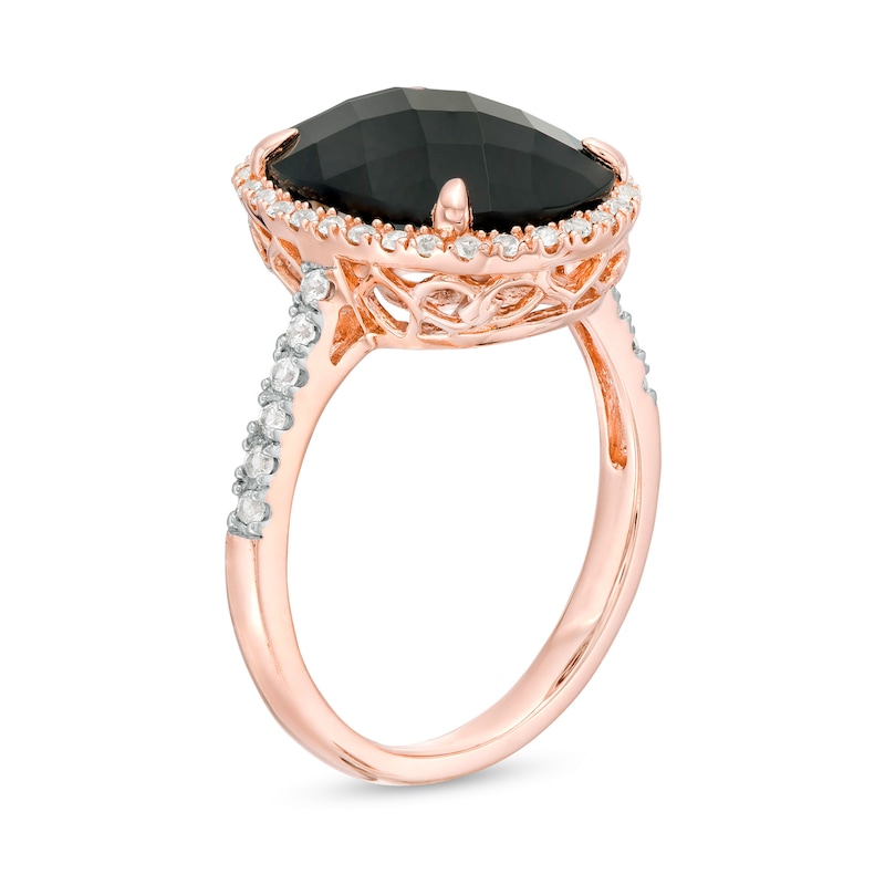 Main Image 3 of Oval Onyx and Lab-Created White Sapphire Frame Ring in Sterling Silver with 14K Rose Gold Plate