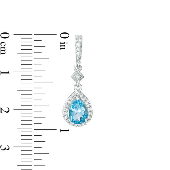 Pear-Shaped Swiss Blue Topaz and Lab-Created White Sapphire Frame Pendant and Drop Earrings Set in Sterling Silver