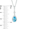 Thumbnail Image 4 of Pear-Shaped Swiss Blue Topaz and Lab-Created White Sapphire Frame Pendant and Drop Earrings Set in Sterling Silver