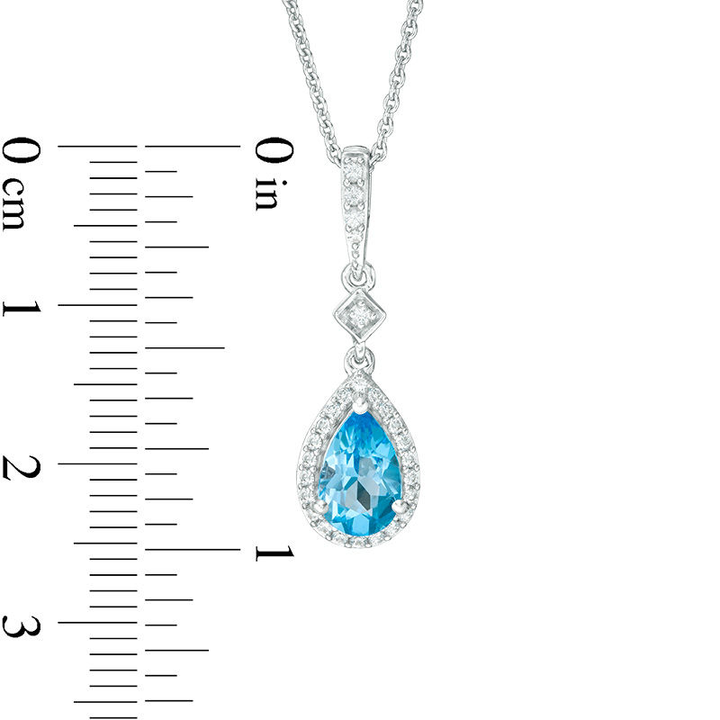 Main Image 4 of Pear-Shaped Swiss Blue Topaz and Lab-Created White Sapphire Frame Pendant and Drop Earrings Set in Sterling Silver