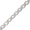 Thumbnail Image 1 of 5.0mm Button Freshwater Cultured Pearl and Lab-Created White Sapphire "S" Bracelet in Sterling Silver-7.25"