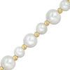 Thumbnail Image 1 of 6.0-8.0mm Freshwater Cultured Pearl and Diamond-Cut Bead Bracelet in Sterling Silver with 14K Gold Plate-7.5"