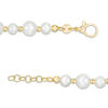 Thumbnail Image 3 of 6.0-8.0mm Freshwater Cultured Pearl and Diamond-Cut Bead Bracelet in Sterling Silver with 14K Gold Plate-7.5"