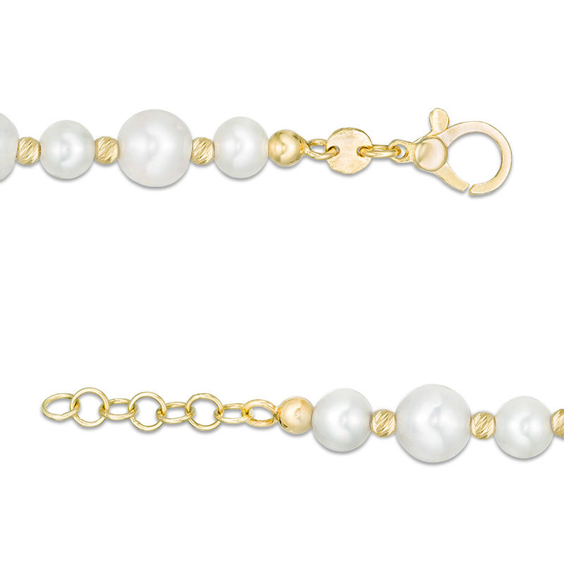 Main Image 3 of 6.0-8.0mm Freshwater Cultured Pearl and Diamond-Cut Bead Bracelet in Sterling Silver with 14K Gold Plate-7.5"