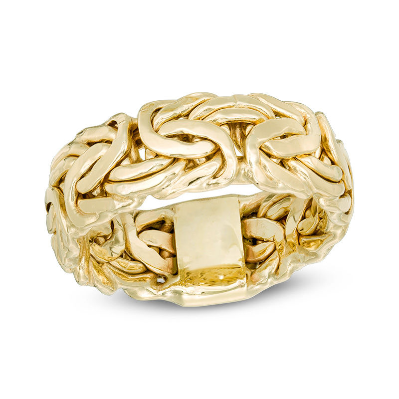 Main Image 1 of Ladies' 7.0mm Byzantine Chain Ring in 10K Gold - Size 7