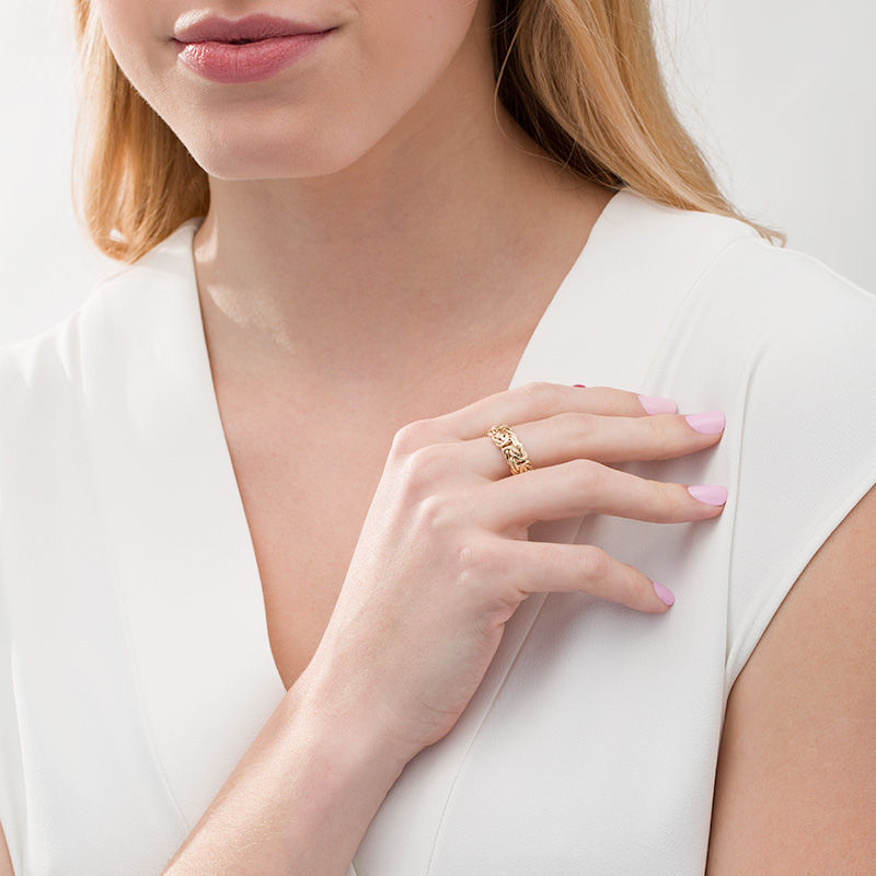 Main Image 2 of Ladies' 7.0mm Byzantine Chain Ring in 10K Gold - Size 7