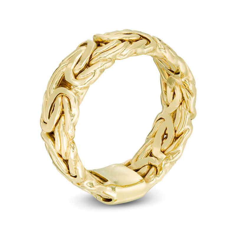 Main Image 3 of Ladies' 7.0mm Byzantine Chain Ring in 10K Gold - Size 7