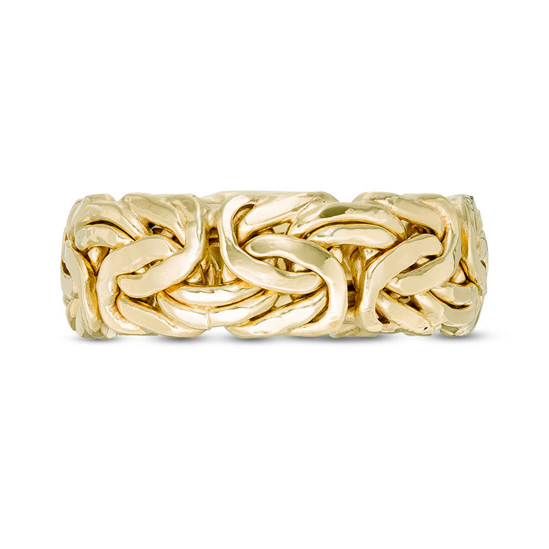 Main Image 4 of Ladies' 7.0mm Byzantine Chain Ring in 10K Gold - Size 7