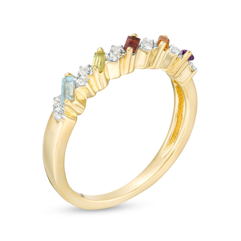 Main Image 3 of Baguette Multi-Gemstone and White Topaz Slant Five Stone Stackable Ring in 10K Gold
