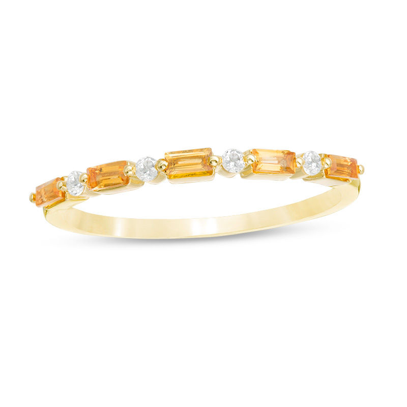 Main Image 1 of Baguette Citrine and White Topaz Alternating Five Stone Stackable Ring in 10K Gold