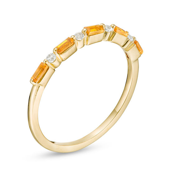 Baguette Citrine and White Topaz Alternating Five Stone Stackable Ring in 10K Gold