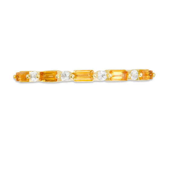 Baguette Citrine and White Topaz Alternating Five Stone Stackable Ring in 10K Gold