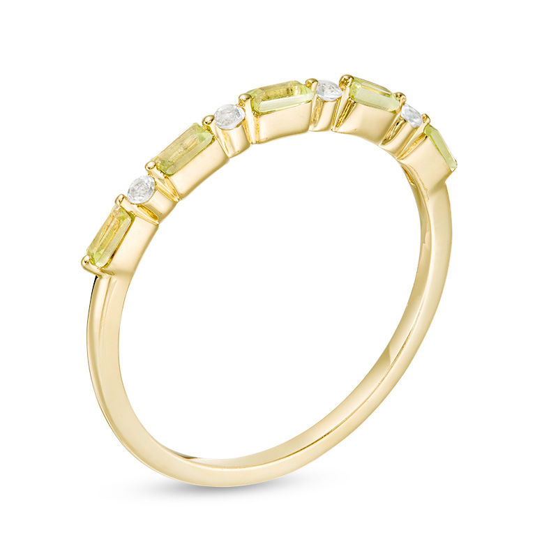 Baguette Peridot and White Topaz Alternating Five Stone Stackable Ring in 10K Gold