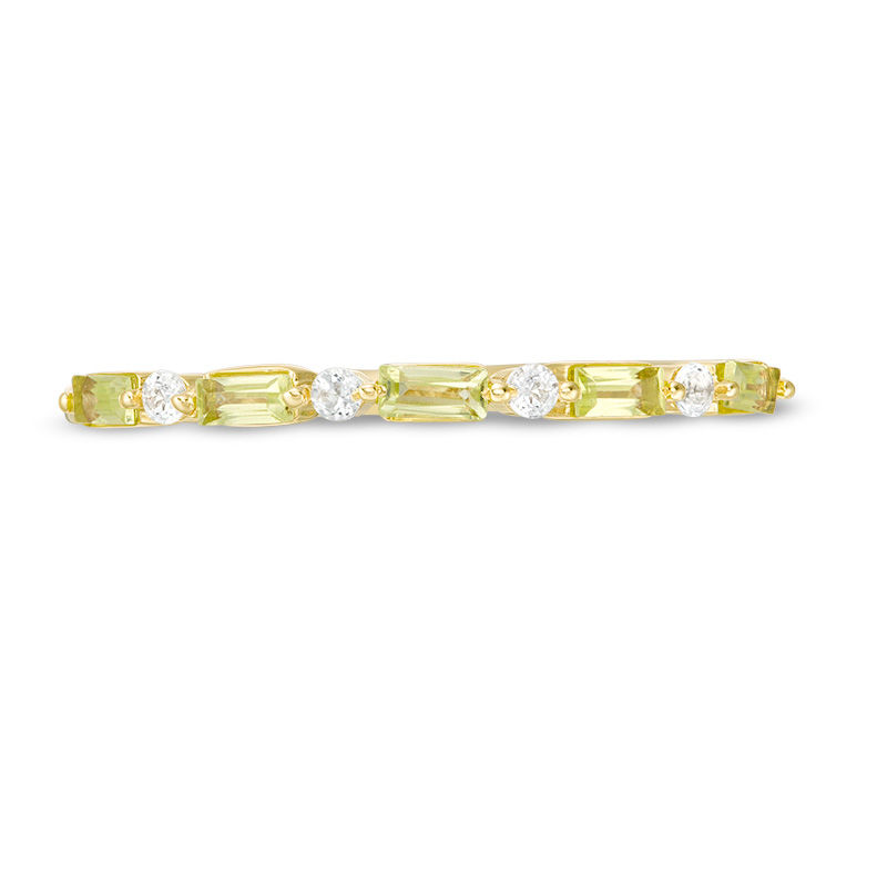 Main Image 4 of Baguette Peridot and White Topaz Alternating Five Stone Stackable Ring in 10K Gold