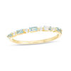 Baguette Swiss Blue and White Topaz Alternating Five Stone Stackable Ring in 10K Gold