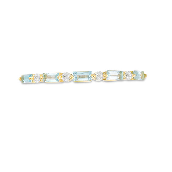 Baguette Swiss Blue and White Topaz Alternating Five Stone Stackable Ring in 10K Gold
