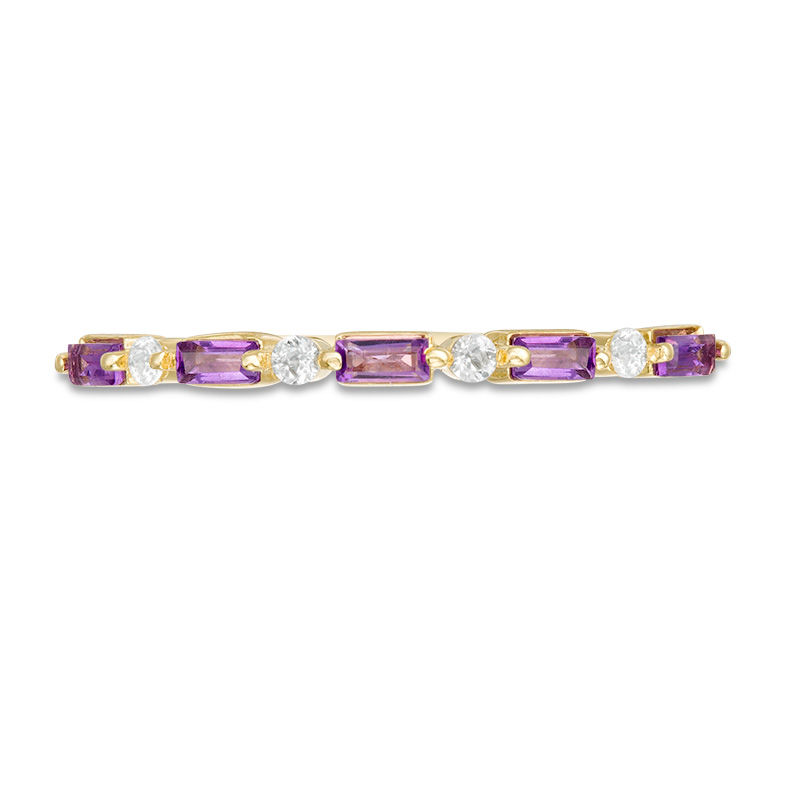 Baguette Amethyst and White Topaz Alternating Five Stone Stackable Ring in 10K Gold