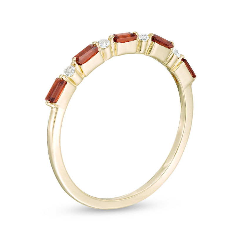 Baguette Garnet and White Topaz Alternating Five Stone Stackable Ring in 10K Gold