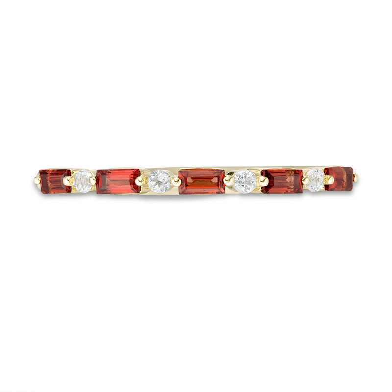 Baguette Garnet and White Topaz Alternating Five Stone Stackable Ring in 10K Gold