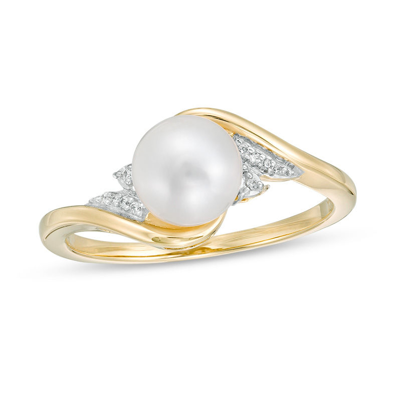 Main Image 1 of 7.0mm Freshwater Cultured Pearl and Diamond Accent Bypass Ring in 10K Gold