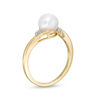 Thumbnail Image 3 of 7.0mm Freshwater Cultured Pearl and Diamond Accent Bypass Ring in 10K Gold