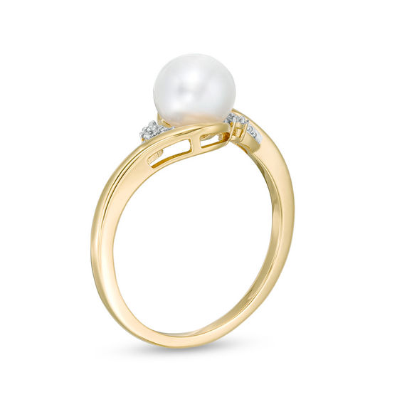 7.0mm Freshwater Cultured Pearl and Diamond Accent Bypass Ring in 10K Gold