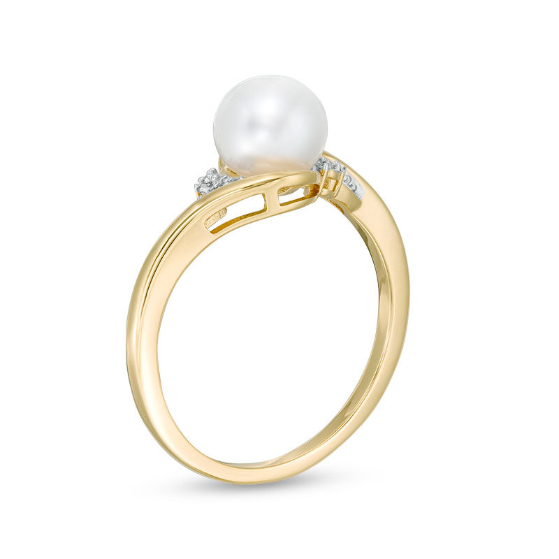 Main Image 3 of 7.0mm Freshwater Cultured Pearl and Diamond Accent Bypass Ring in 10K Gold