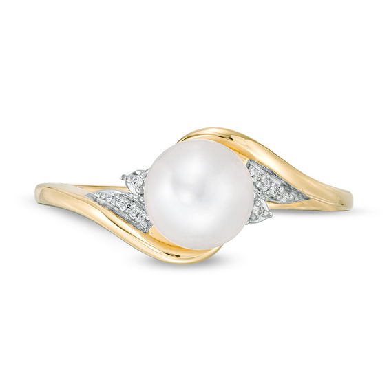 7.0mm Freshwater Cultured Pearl and Diamond Accent Bypass Ring in 10K Gold