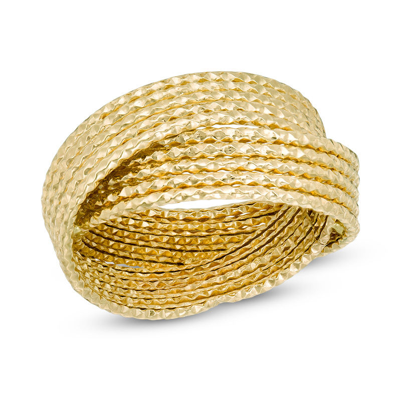 Main Image 1 of Diamond-Cut Multi-Row Criss-Cross Orbit Ring in 10K Gold - Size 7