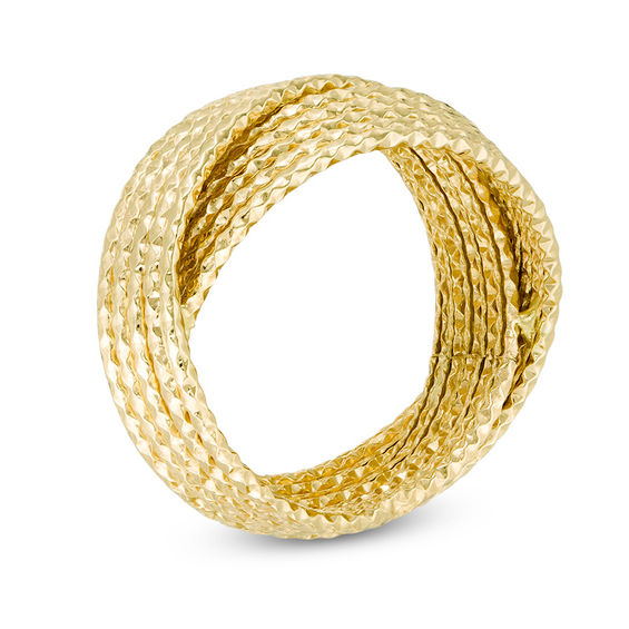 Diamond-Cut Multi-Row Criss-Cross Orbit Ring in 10K Gold - Size 7