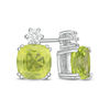 Thumbnail Image 1 of 7.0mm Cushion-Cut Peridot and Lab-Created White Sapphire Stud Earrings in Sterling Silver