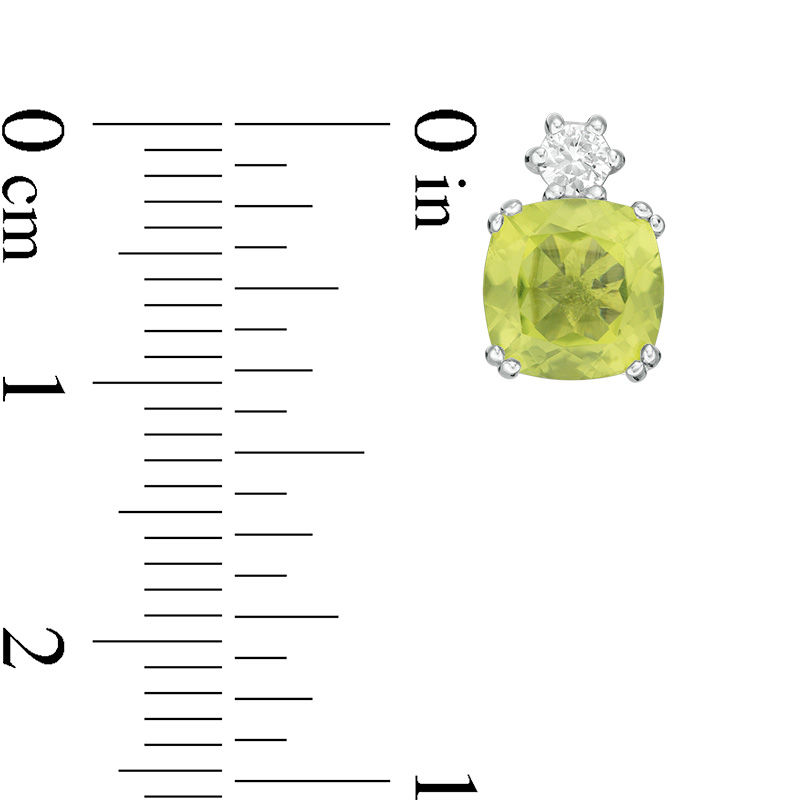Main Image 3 of 7.0mm Cushion-Cut Peridot and Lab-Created White Sapphire Stud Earrings in Sterling Silver