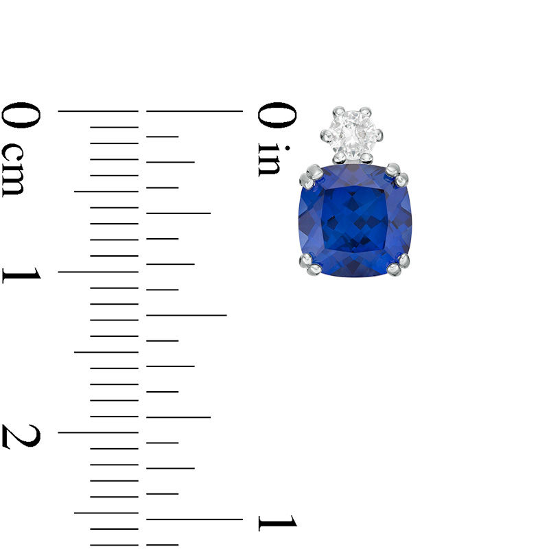 Main Image 3 of 7.0mm Cushion-Cut Lab-Created Blue and White Sapphire Stud Earrings in Sterling Silver