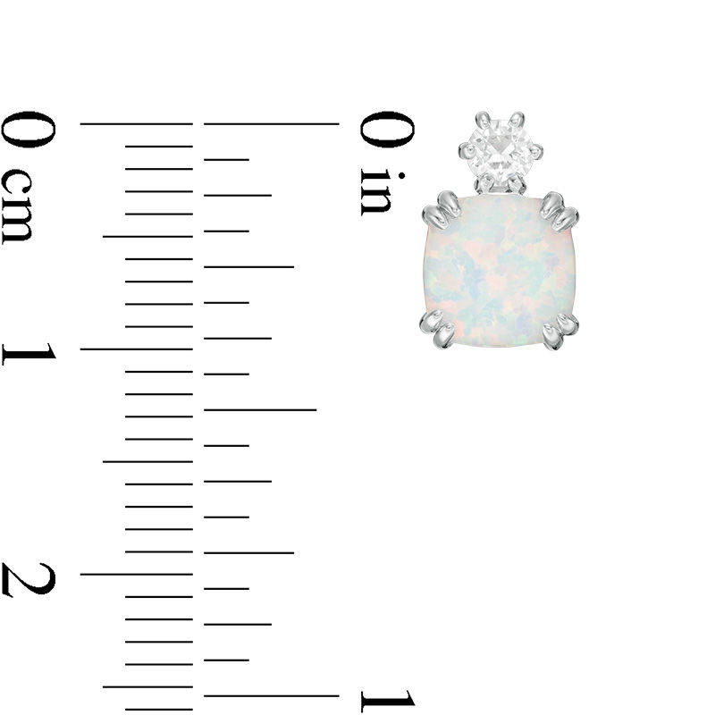 Main Image 3 of 7.0mm Cushion-Cut Lab-Created Opal and White Sapphire Stud Earrings in Sterling Silver