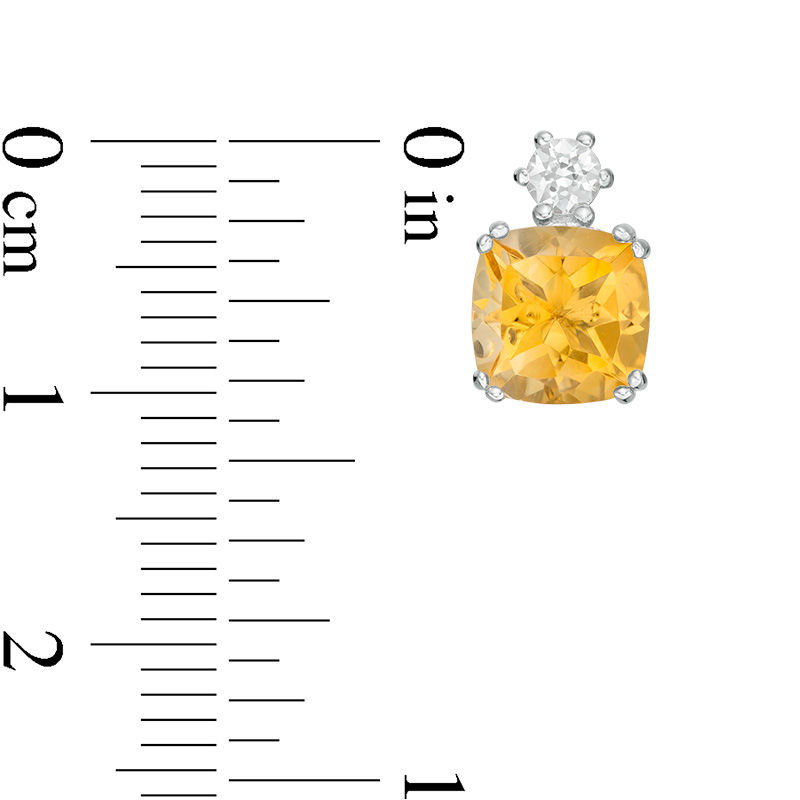 Main Image 3 of 7.0mm Cushion-Cut Citrine and Lab-Created White Sapphire Stud Earrings in Sterling Silver