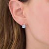 Thumbnail Image 2 of 7.0mm Cushion-Cut Swiss Blue Topaz and Lab-Created White Sapphire Stud Earrings in Sterling Silver