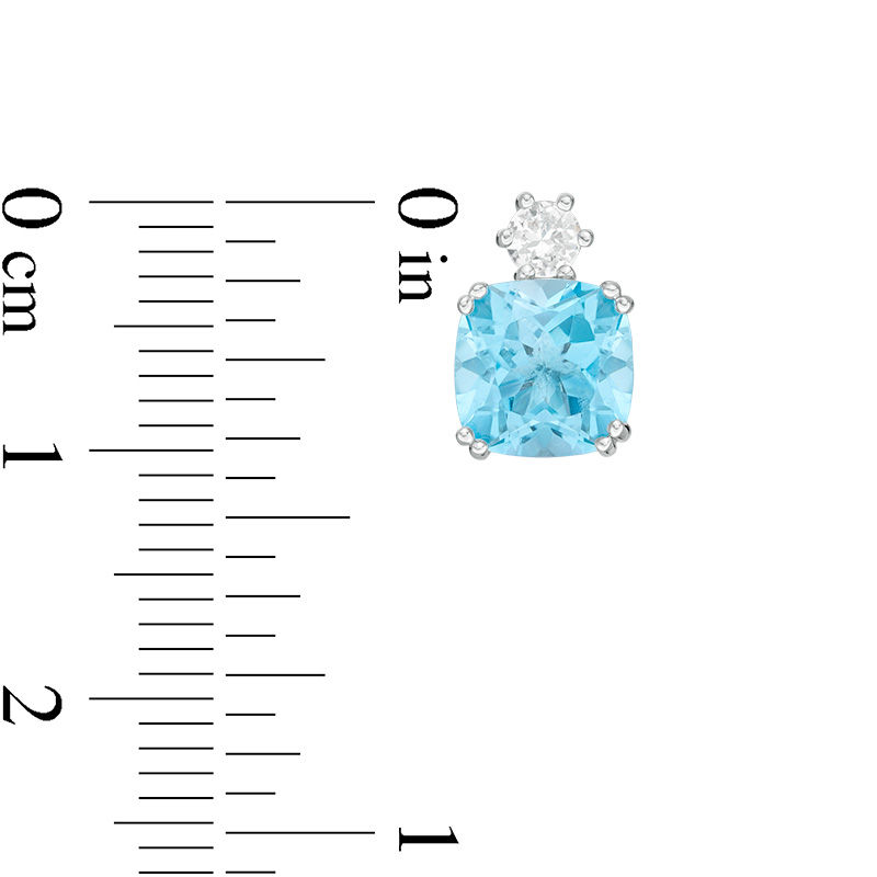 Main Image 3 of 7.0mm Cushion-Cut Swiss Blue Topaz and Lab-Created White Sapphire Stud Earrings in Sterling Silver