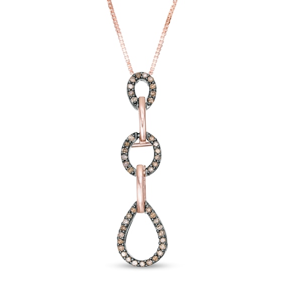 1/5 CT. T.w. Enhanced Champagne Diamond Triple Drop Pendant in Sterling Silver and 10K Rose Gold