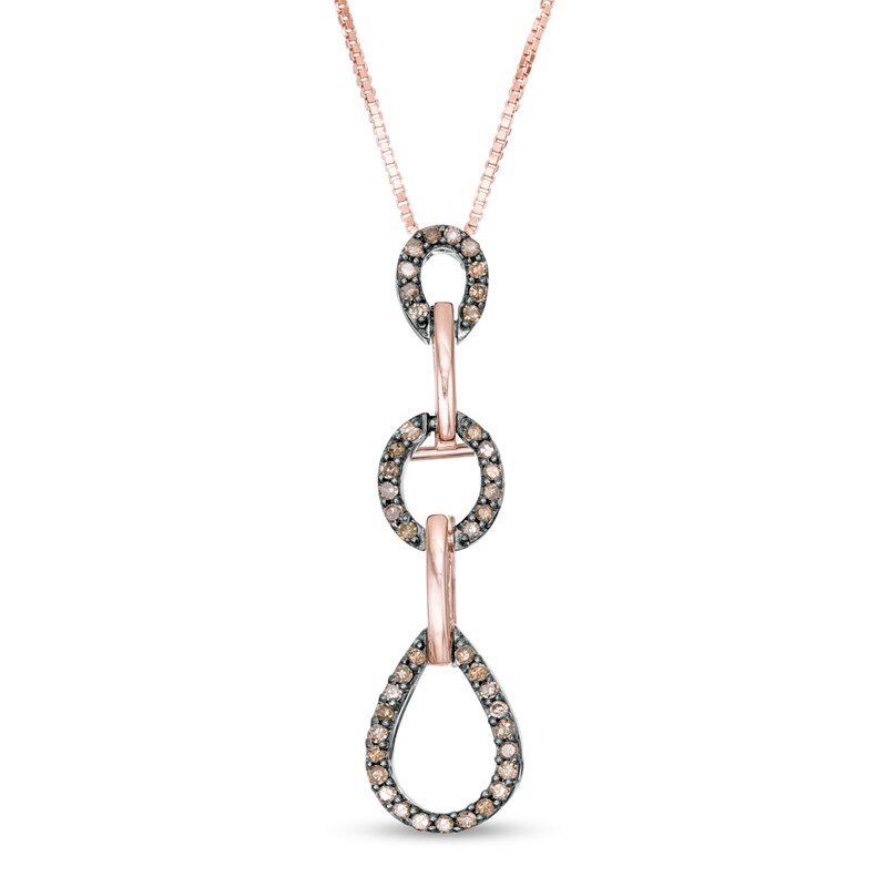 Main Image 1 of 1/5 CT. T.W. Enhanced Champagne Diamond Triple Drop Pendant in Sterling Silver and 10K Rose Gold