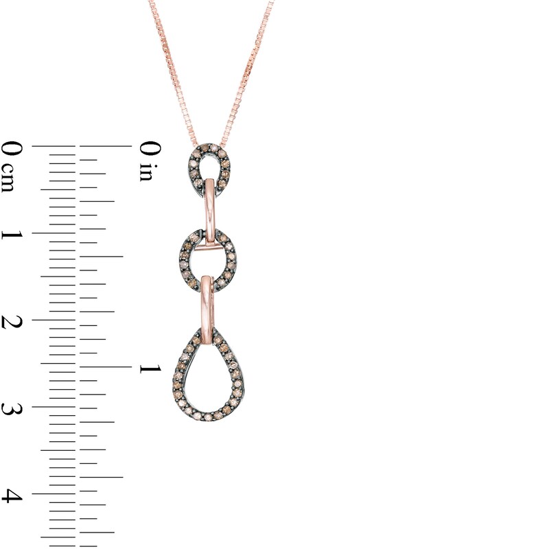 Main Image 3 of 1/5 CT. T.W. Enhanced Champagne Diamond Triple Drop Pendant in Sterling Silver and 10K Rose Gold