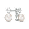 Thumbnail Image 0 of 6.5-7.0mm Button Cultured Freshwater Pearl and Lab-Created White Sapphire Stud Earrings in Sterling Silver