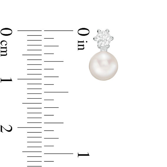 6.5-7.0mm Button Freshwater Cultured Pearl and Lab-Created White Sapphire Stud Earrings in Sterling Silver