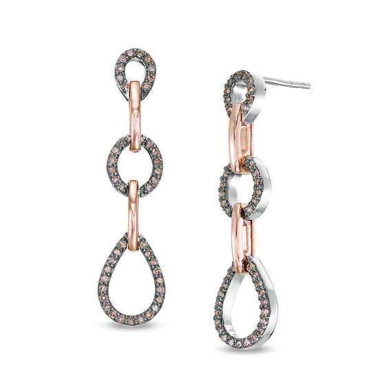 1/3 CT. T.w. Enhanced Champagne Diamond Triple Drop Earrings in Sterling Silver and 10K Rose Gold