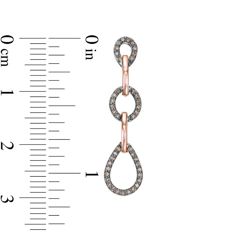 Main Image 3 of 1/3 CT. T.W. Enhanced Champagne Diamond Triple Drop Earrings in Sterling Silver and 10K Rose Gold