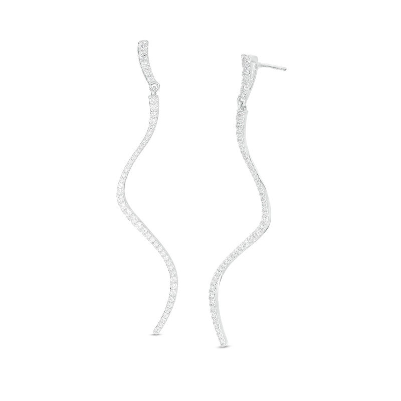 Main Image 1 of 3/4 CT. T.W. Diamond Squiggle Drop Earrings in 10K White Gold