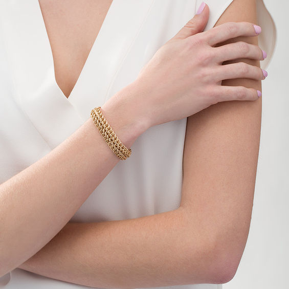14.0mm Double Row Wire Curb Chain Bracelet in 10K Gold - 7.5"