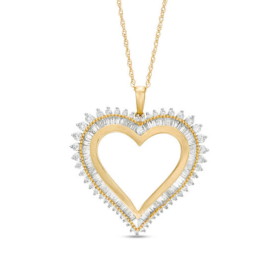 1 CT. T.W. Baguette and Round Diamond Starburst Heart Pendant in 10K Gold 1 CT. T.W. Baguette and Round Diamond Starburst Heart Pendant in 10K Gold