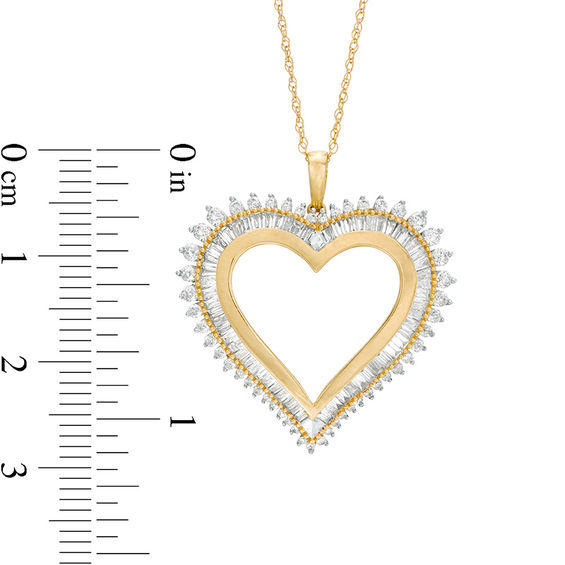 1 CT. T.w. Baguette and Round Diamond Starburst Heart Pendant in 10K Gold